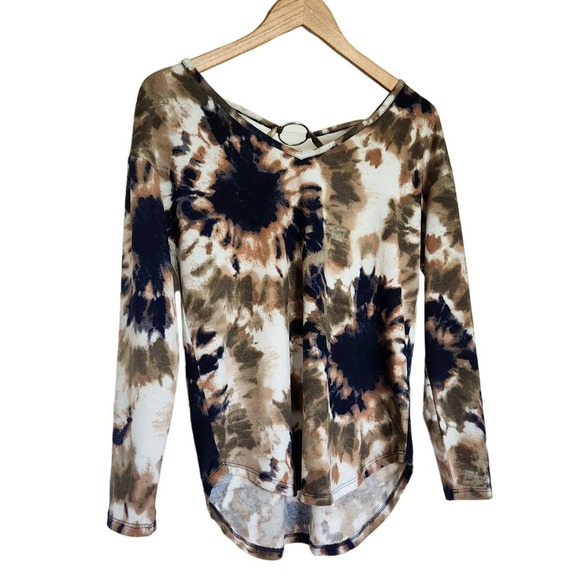 Absolutely Famous Neutral Tie Dye 3/4 Sleeve Top Size Small - Picture 3 of 11